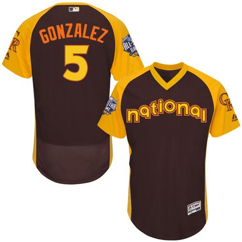Rockies #5 Carlos Gonzalez Brown Flexbase Authentic Collection 2016 All-Star National League Stitched MLB Jersey